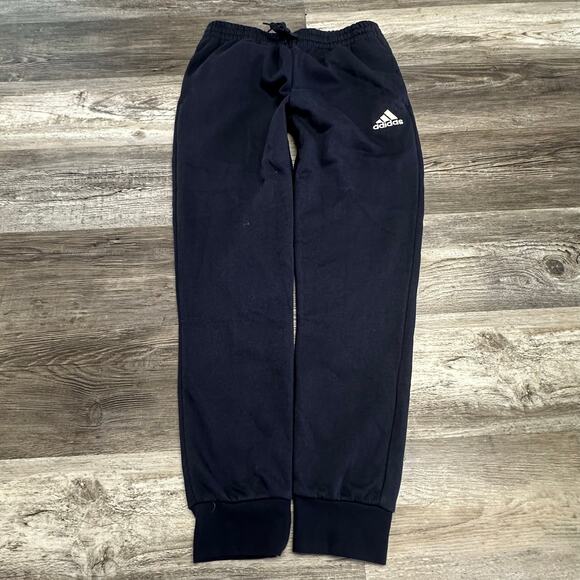 Adidas Blue White Men Medium Essential Fleece Tapered Cuff Jogger Sweatpants Gym - Picture 1 of 13